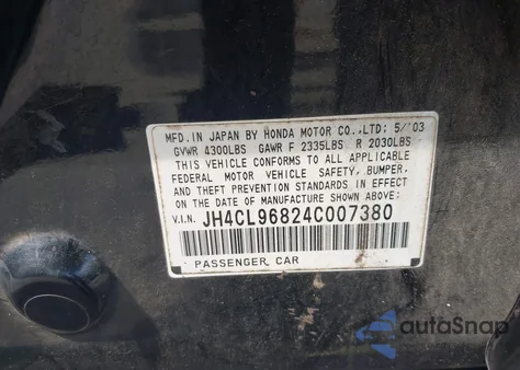 2004 Acura Tsx from USA, damaged, VIN JH4CL96824C007380